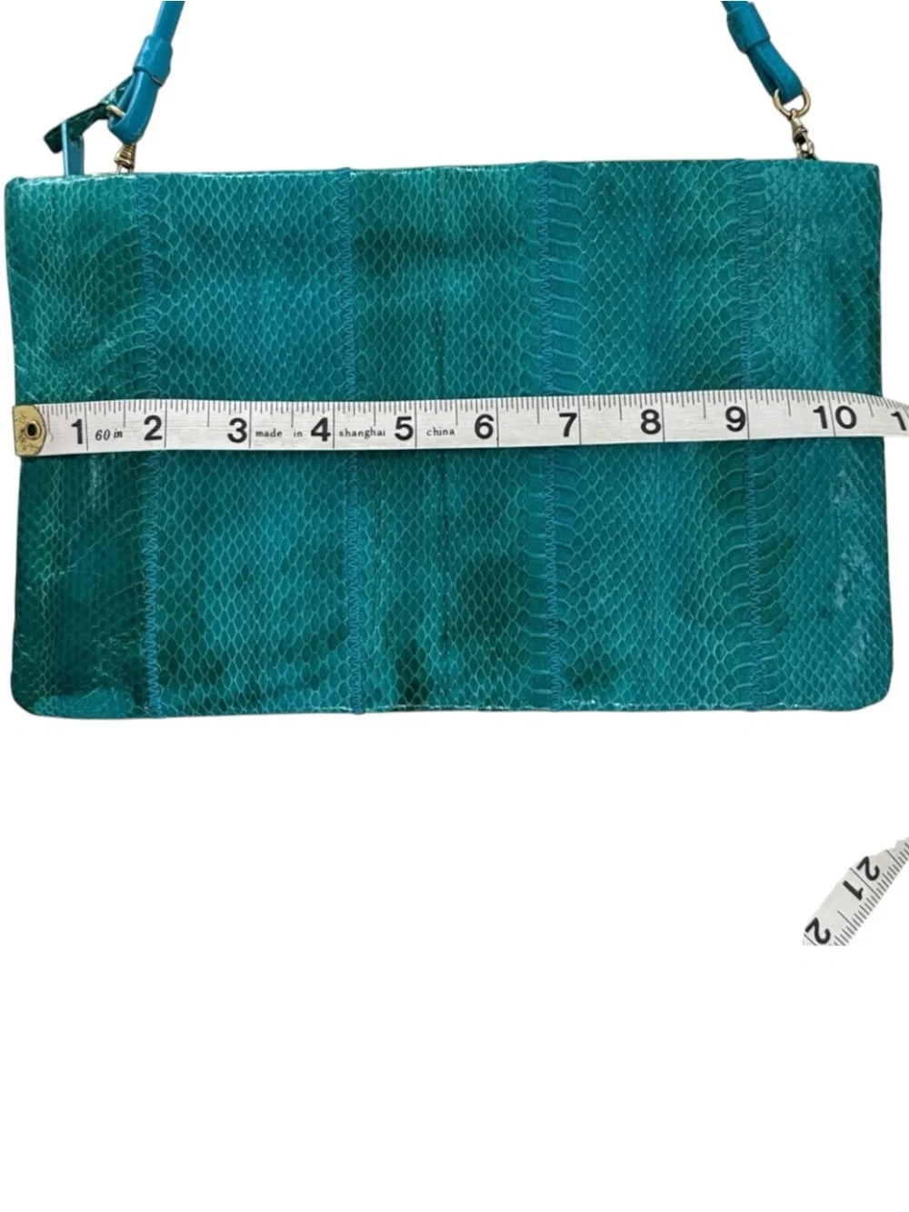 Vintage 80s Teal Snakeskin Panel Crossbody Clutch Bag Removable Strap Excellent